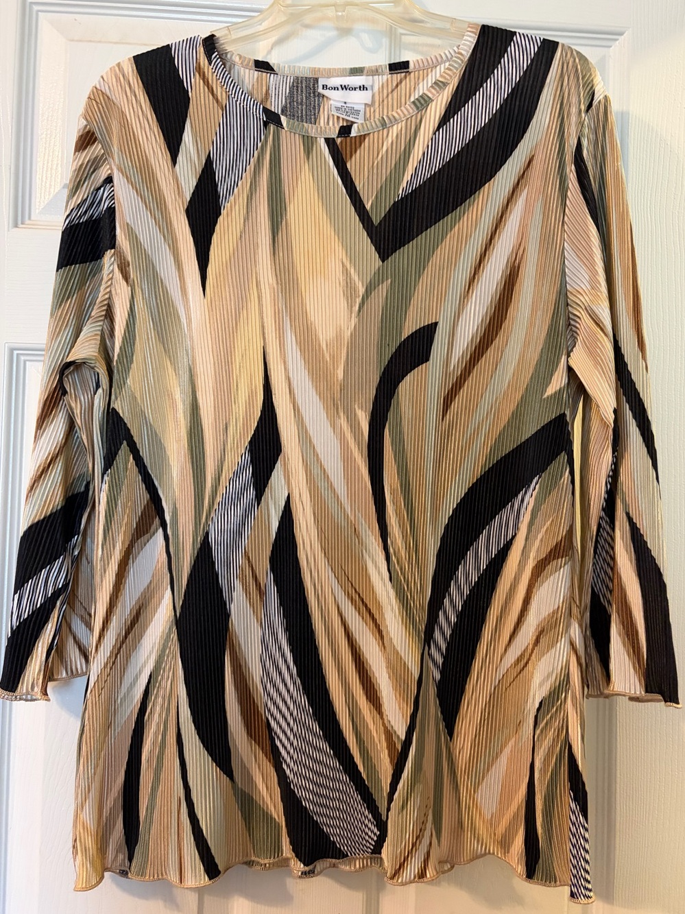 Bon Worth Multi-Color Abstract Wave Pleated Top